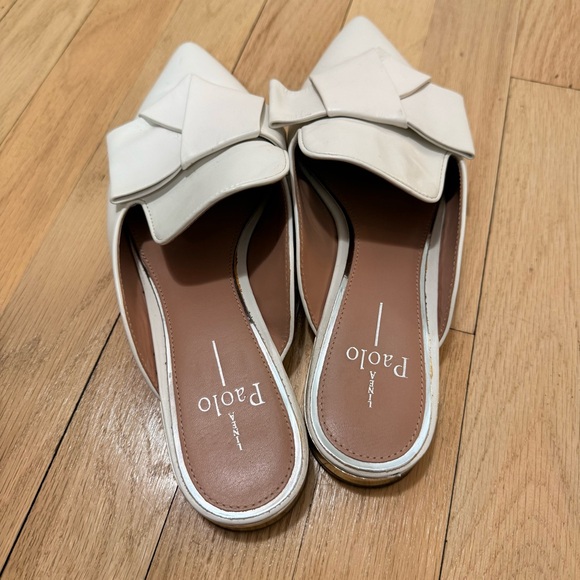 Paolo Women's White Leather Flat Mules with Bow Detail Gold Heel Size 8.5 - Picture 8 of 8